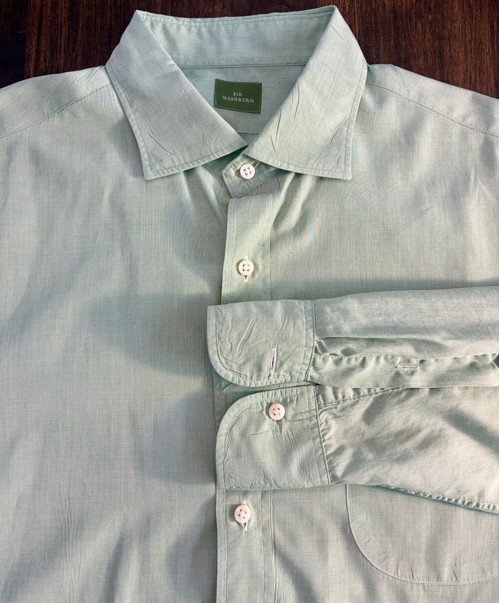 M-23 Sid Mashburn Shirt Mens Large L Green Lightweight Cotton Twill Button Up